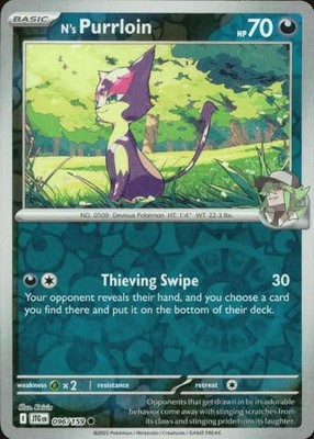 N's Purrloin 096/159 Common Journey Together Pokemon Reverse Holo NM