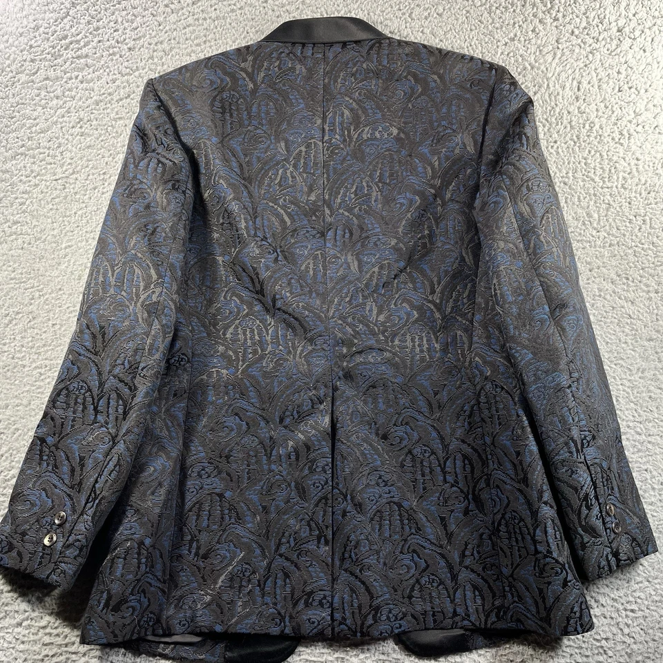 Chaqueta de Esmoquin AFTER SIX Rudofker Para Hombres 42R Negro Azul Blazer Jacquard Damasco Foto 4 de 4