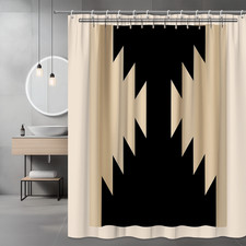 Black and Beige Geometric Shower Curtain - Modern Fabric Bath Decor