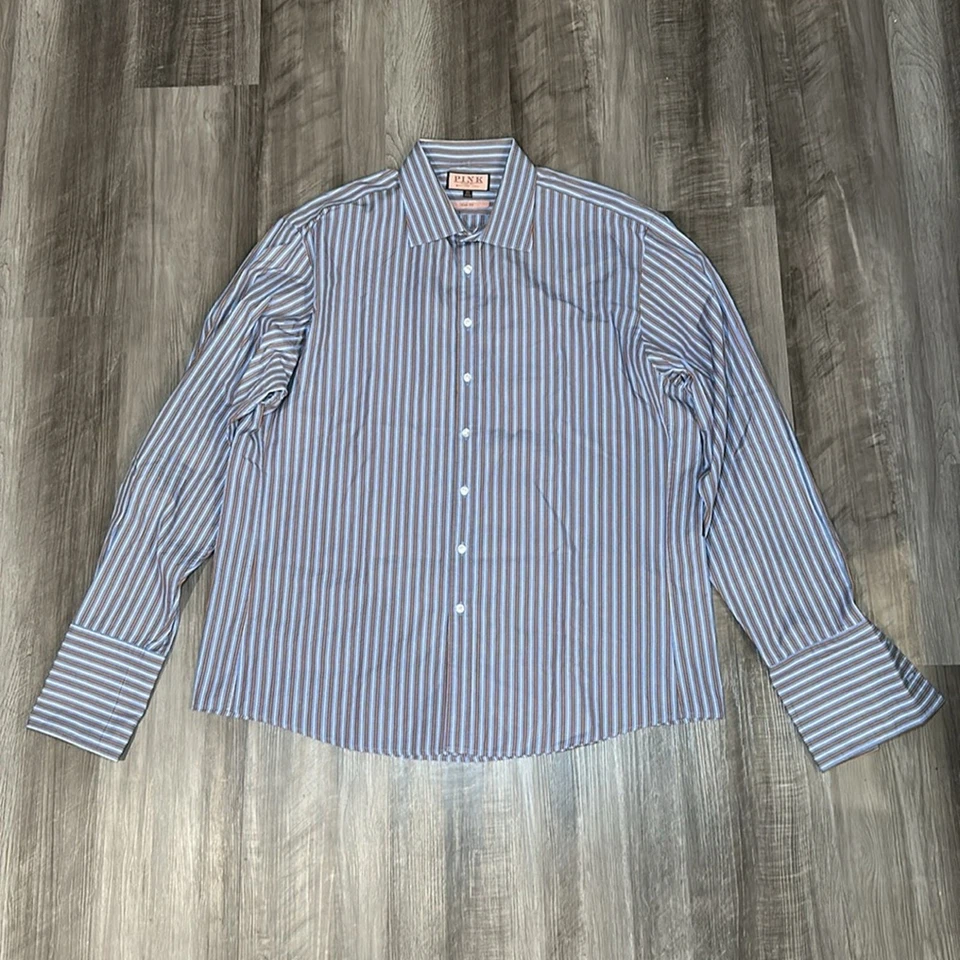Pink Thomas Pink Slim Fit Striped French Cuffed Button Down - 18.5 (2XL) - Image 2 of 4