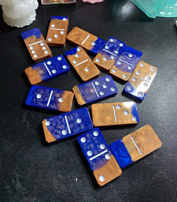 Handmade Blue & Brown Dominoes Set, 2+ Players, Ages 8-Adult