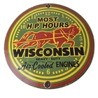 Vintage Wisconsin Engines Sign - Gas Pump Plate Automobiles Porcelain Sign