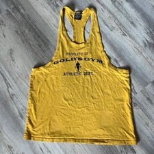 Vintage Gold s Gym Men s Yellow Medium Stringer Tank Top Muscle Athletic Dept.
