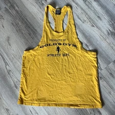 Vintage Gold’s Gym Men’s Yellow Medium Stringer Tank Top Muscle Athletic Dept.