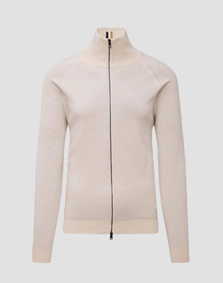 Herren Pullover BOSS Hellbeige Full Zip Smart Freizeit Strick - H-Domico Größe M