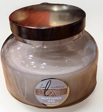 True Living Essentials Weathered Oak Scent Large 3-Wick Candle W/Lid 15 Oz New
