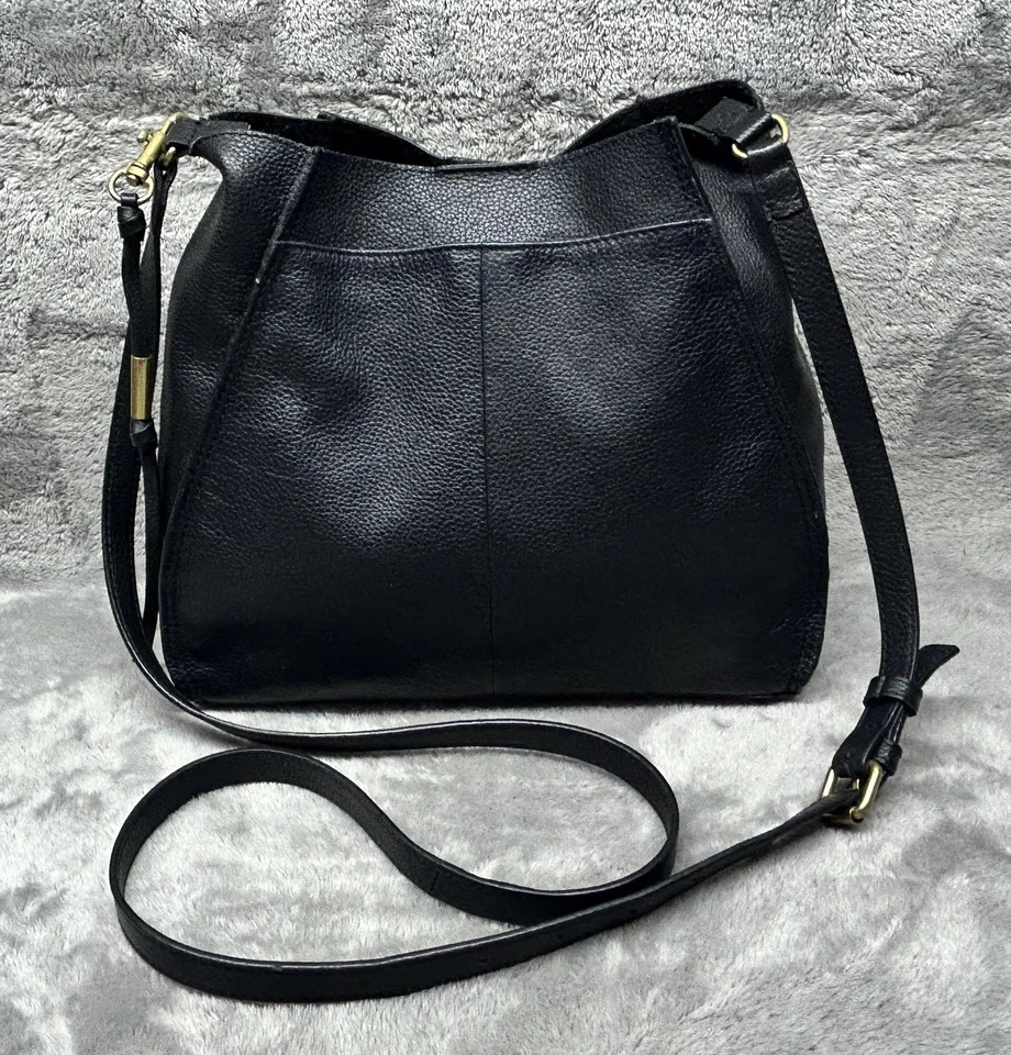 Lucky Brand Black Leather Women's Hobo Shoulder Crossbody Purse Bag - Image 2 of 4