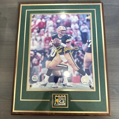 Brett Favre Signed Framed Photo Auto 12x15 NFC North Champs Pin Rose Art COA