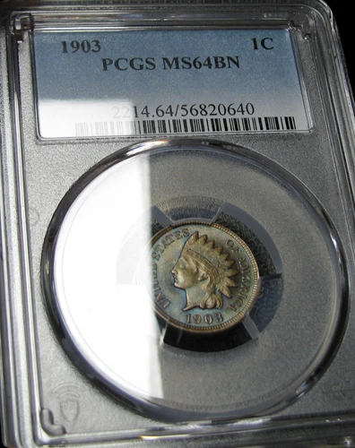1903 Indian Cent Penny ---- PCGS MS-64 Blue Toning Graded Coin ----  #451C