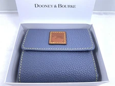 Dooney & Bourke Pebble Grain Small Flap Credit Card Wallet  Steel Blue Color
