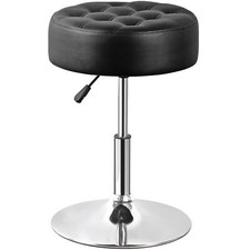 Taburete otomano redondo ajustable taburete de tocador de cuero PU giratorio taburete de maquillaje negro