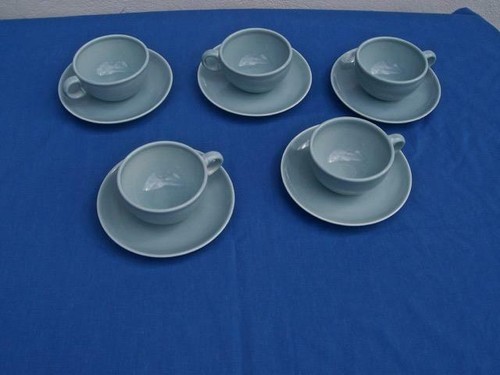 RUSSEL WRIGHT IROQUOIS CASUAL CHINA ICE BLUE ( LOT OF 5 ) CUP & SAUCER SETS