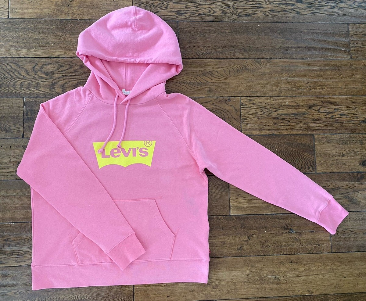 Levi's Ladies Pink Yellow Cotton Blend Hoodie Jumper Sweatshirt