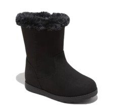 Cat Jack Girls Leah Shearling Style Boots Black Zip Round Toe Mid Calf 5 New