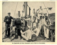Die amerikanische Marine Signalmeister auf der Br&uuml;cke des Admiralsschiffs 1910