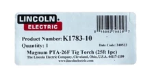 Lincoln Electric K1783-10 PTA-26F Flex Head Pro-Torch TIG Torch 25ft 1pc