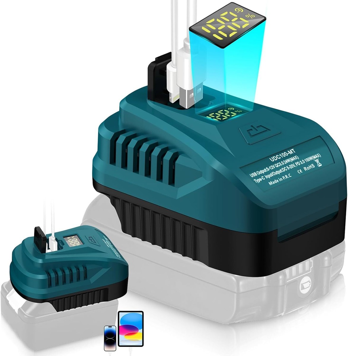 100W USB Charger Adapter for Makita 18V QC3.0 Type-C USB Port with