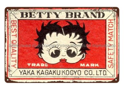 home wall decor asian matchbox art Japan Betty brand metal tin