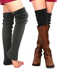 2 Pairs Winter Leg Warmers Thigh High Socks over Knee Footless Socks Knitted Lon