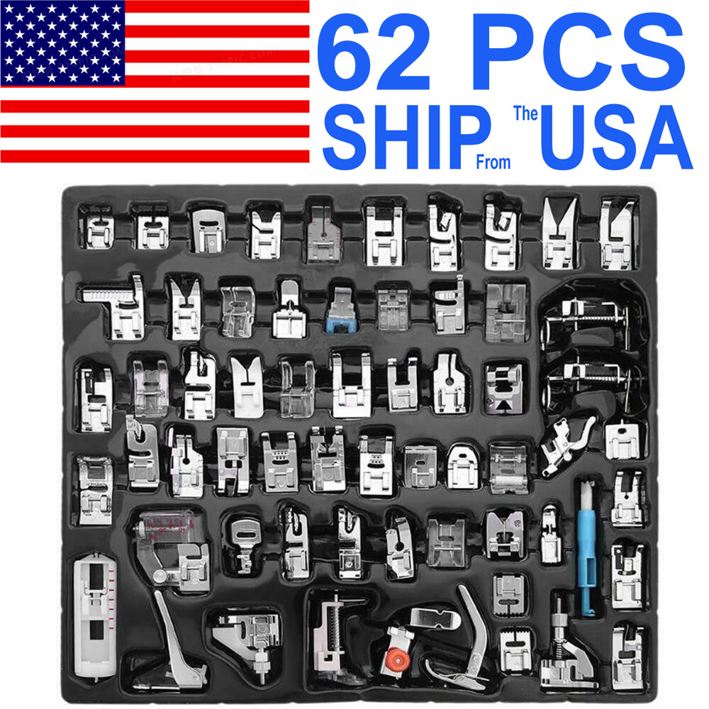 62 PCS Domestic Sewing Machine Presser Foot Feet Set for Brother Singer Janome