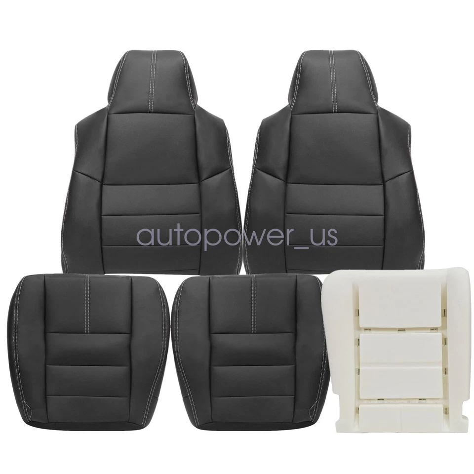 5PCS For 2008-2010 Ford F350 F450 Super Duty Front Top & Bottom Seat Cover Black - Image 2 of 4