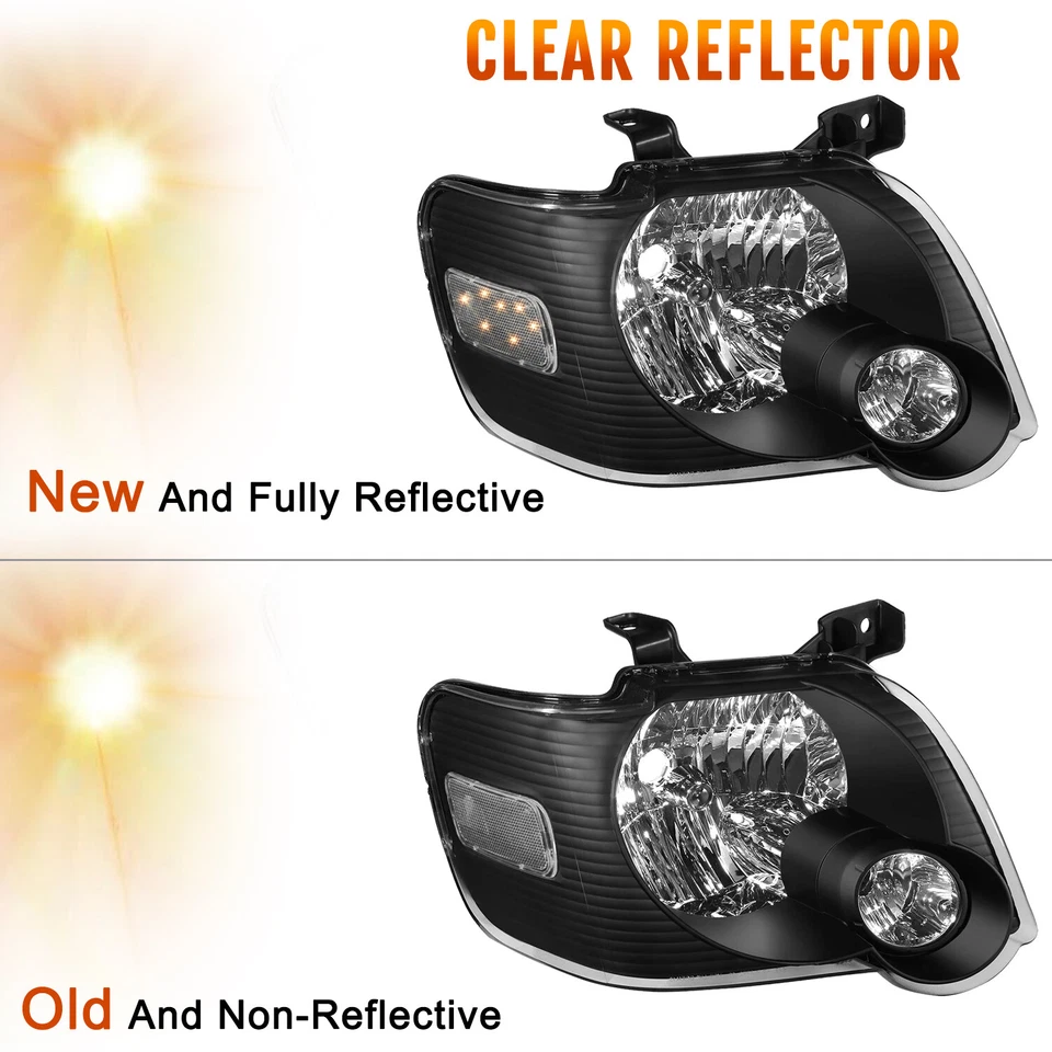 Fit 2006-2010 Ford Explorer Black Housing Headlights Lamp Assembly L+R Set Foto 4 de 4