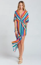 $150 Show Me Your Mumu Get Twisted Rainbow Tulum Stripe Maxi Dress Size M