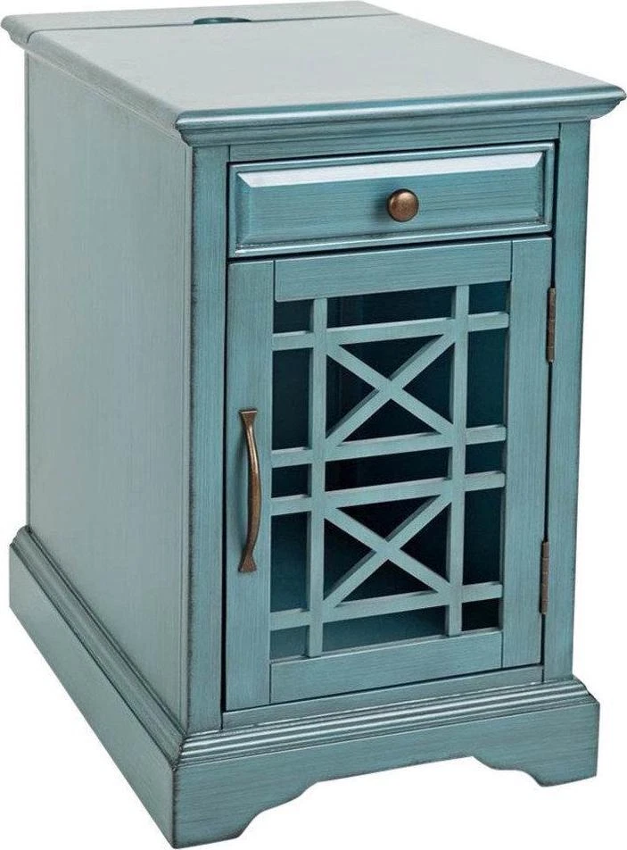 Accent Table End Chair Side Charging USB Wood Antique Blue Furniture Nightstand - Image 4 of 4