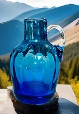 VTG Pilgrim Glass Corp Blue Clear Handle Optic Rough Pontil Miniature Jug Vase