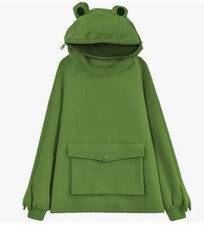 Womans Hoodie Kermit The Frog Warm Jumper Green Bug Eyes