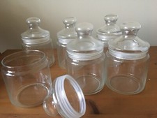 Vintage Glass Storage Jars 5 Tall Each With Lids Plastic Seal Unbranded