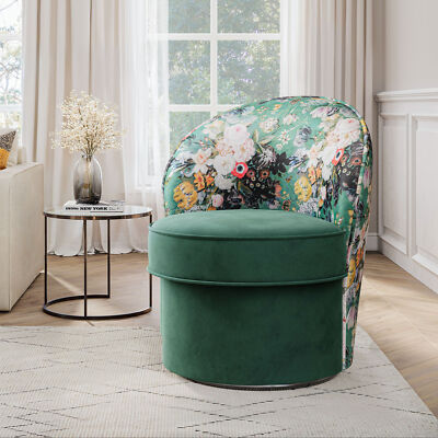 Swivel Barrel Chair, Round Accent Chair Floral Pattern Upholstered Armchair