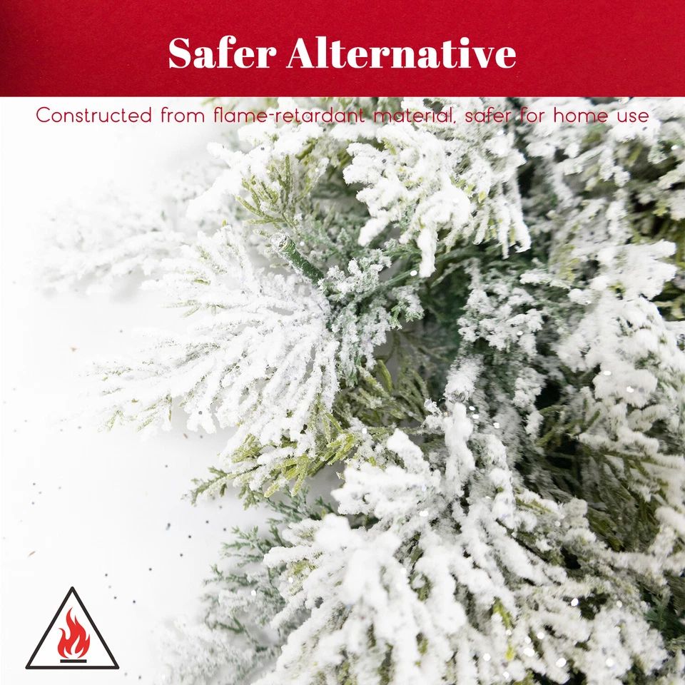 24” Pre-lit Snow Flocked Christmas Wreath Artificial With Lights Xmas Decoration - Image 4 of 4