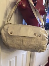 Rare Bloomingdales Aleya New York Cream Leather Woven Handbag Large Purse-