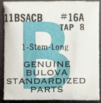 NOS NEW Genuine Bulova Cal. 11BSACB # 16A Long Winding Stem - Tap 8 - Watch Part
