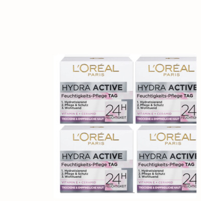 4x50ml Loreal Hydra Active Feuchtigkeit Tagescreme Trockene & sensible Haut