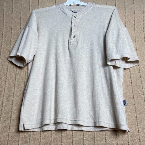 Wind Sportswear Shirt Mens Medium Beige Three Button Vintage Ribbed Comfy Casual - Picture 9 of 12