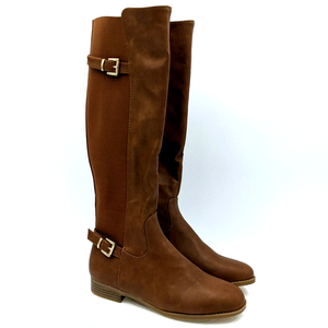 Top Moda la rodilla alta botas de cuero marrón hebilla de lado para mujer 7  Nuevos Sin Caja | eBay