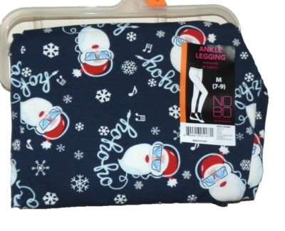 Junior's Medium 7-9 Blue Christmas Santa Ho Ho Ankle Leggings