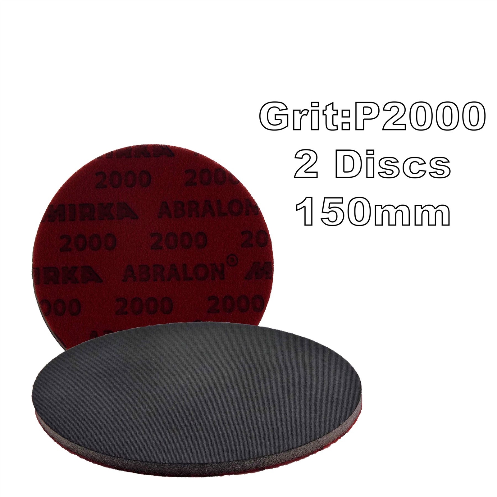 Mirka Abralon 150mm 6"" P2000 Grit 2x HookNLoop Foam Fine Finishing Discs Pad