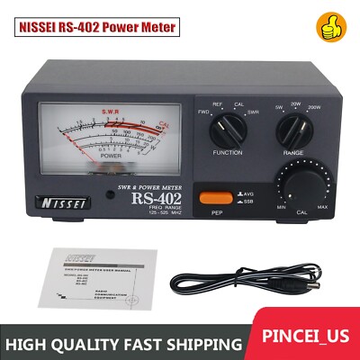 NISSEI RS-402 Power Meter 125-525MHz 200W SWR Watt Meter w/ Large Meter Display