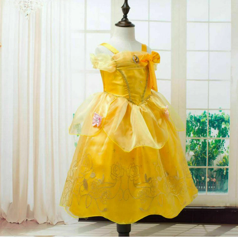 Belle Princess Costume Girls Kids Lace Fancy Dress up Cosplay Party Outfit Gift - Image 2 of 4