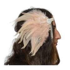 Adult 1920 Dusty Pink Feather Jeweled Flapper Head Band Womens Halloween Costume