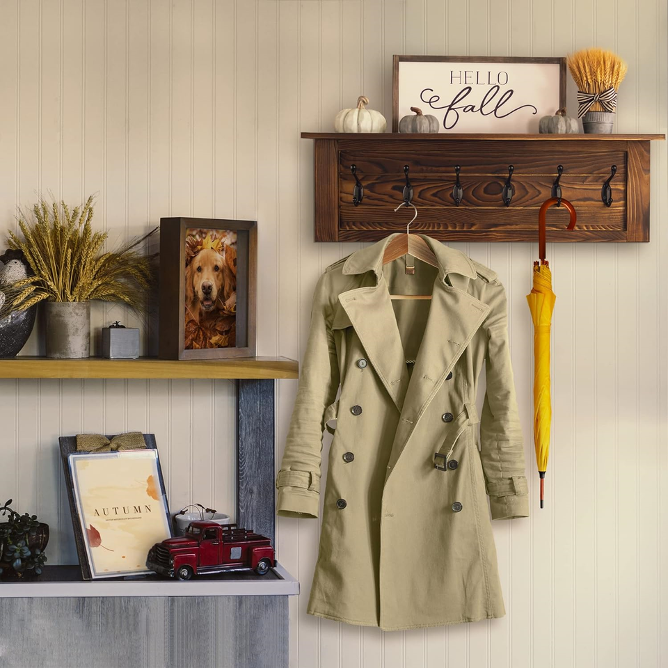 KIBAGA Decorative Coat Rack for Wall Mount Large Hanger with Shelf