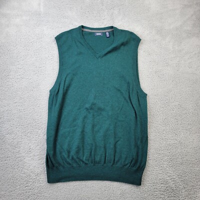Izod Vest Mens XLT XL Tall Green Cotton Blend V-Neck Pullover Sleeveless 