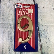 Intersel Solid Brass Number 9 House Address Hardware 4" Tall - Sealed
