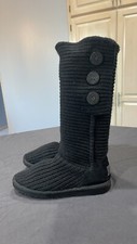 UGG 5819 Classic Cardy Black Suede Knit Sheepskin Wool Style Womens Boots Sz 9