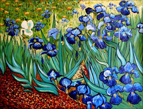 Van Gogh Irises in the Garden Repro, Hand Painted Oil Painting, 36x48in
