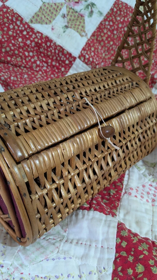 Vintage Wicker Basket Barrel Purse Red Velvet Detail 1950's 1960's - Image 3 of 4