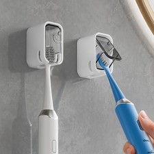 2-Pack Wall-Mounted Toothbrush Holders with Cover Single Slot Bathroom